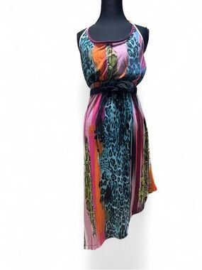 Y2K McBling Boho Midi Dress Leopard Tribal Print Halter NWT Medium Grunge Vtg
